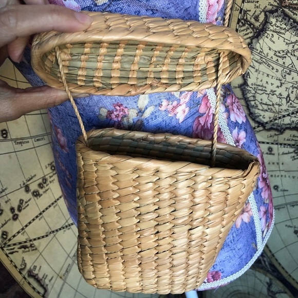 Handbags - Vintage bohemian mini wicker basket mini bag.